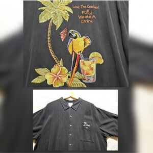 Luau Black Silk Parrot Tropical Shirt Men's 2XL Loose the Cracker Polly wants...